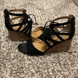 Franco Sarto Black Suede Wedge Sandal